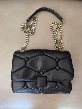 Zara Black Quilted Crossbody Bag with Gold Chain Strap